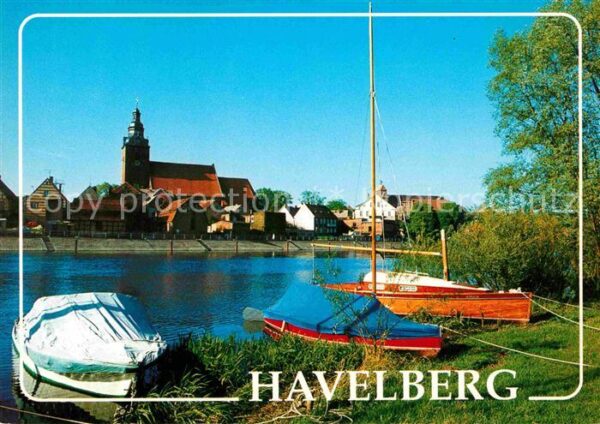 Havelberg Ortspartie an der Havel Segelboot Kirch