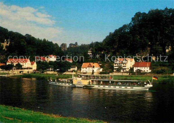 Rathen Saechsische Schweiz Schaufelraddampfer Klettergipfel Talwäc