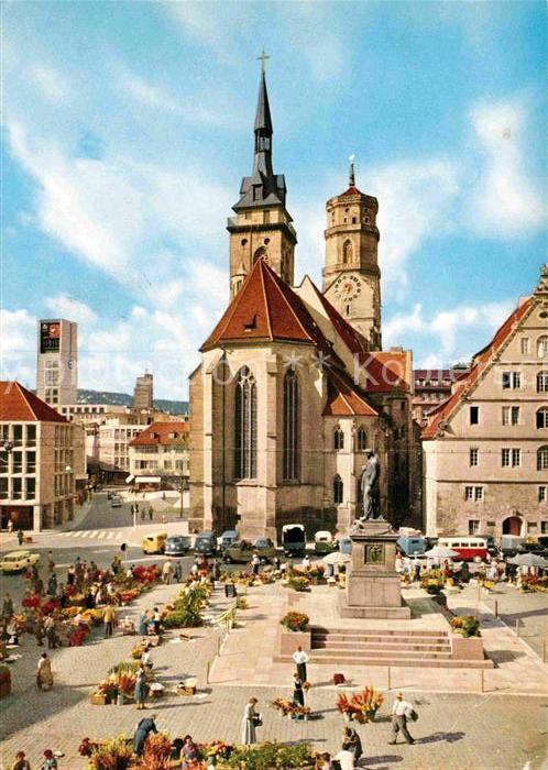 Stuttgart Schillerplatz mit Stiftskirche Denkmal
