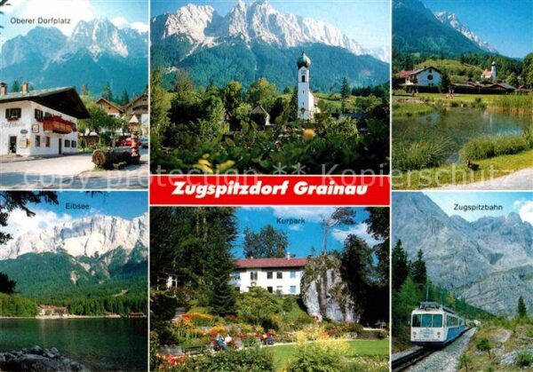 Grainau Dorfplatz Brunnen Kirche Zugspitze Wett