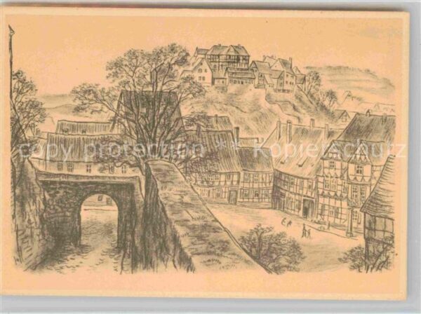 Quedlinburg Offsetdruck nach Kreidezeichnung von K.
