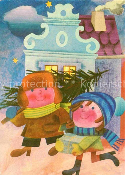 Kuenstlerkarte Kresba V. Starek Kinder Weihnachten Tan