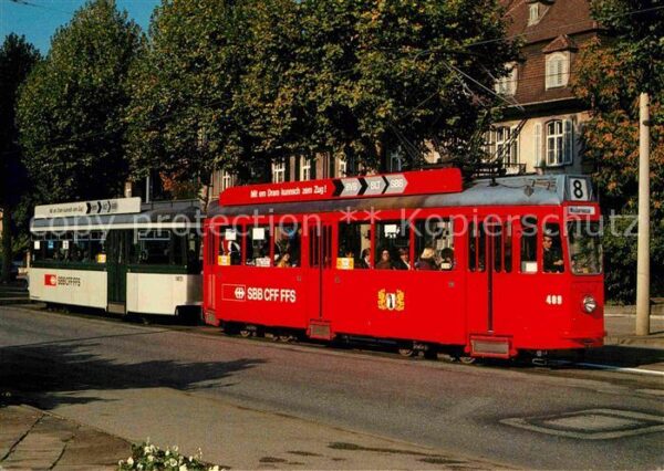 Strassenbahn Motorwagen Be 4/4 409 und B4 1471 Basel