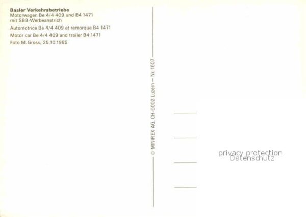 Strassenbahn Motorwagen Be 4/4 409 und B4 1471 Basel – Bild 2