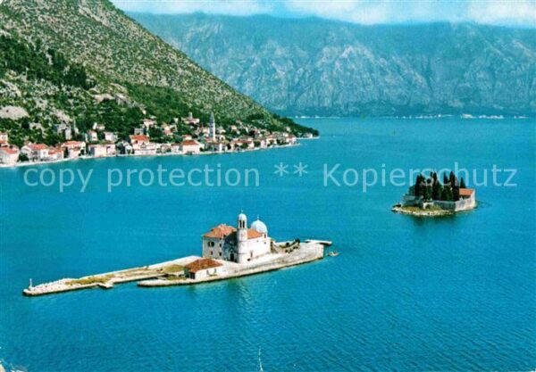 Perast Montenegro Fliegeraufnahme mit Inseln