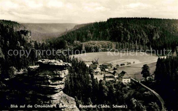 Rosenthal-Bielatal Panorama Blick auf die Ottomühle Felsen