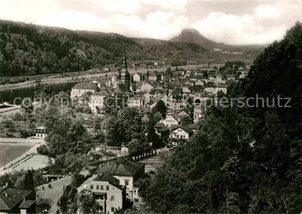Bad Schandau Ortsansicht mit Kirche Blick zum Lilien