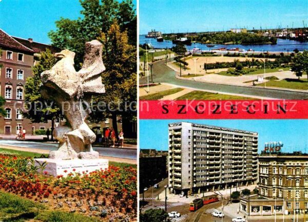 Szczecin Stettin Rzezba Gryfa Pomorskiego Port na Odrze