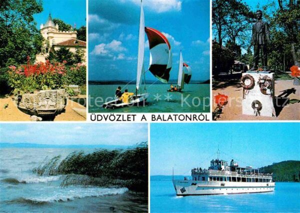 Balaton Plattensee Teilansichten Segelboote Denkmal Fahrga