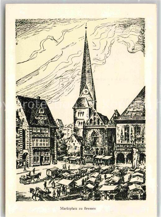 Bremen Marktplatz Kirche Zeichnung Künstlerkar