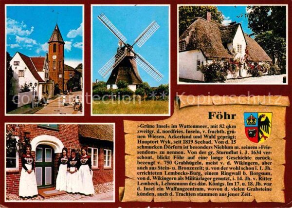 Insel Foehr Kirche Windmühle Friesehaus Landestrach