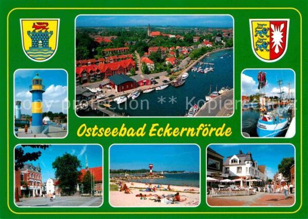 Eckernfoerde Panorama Leuchtturm Hafenpartie Strand