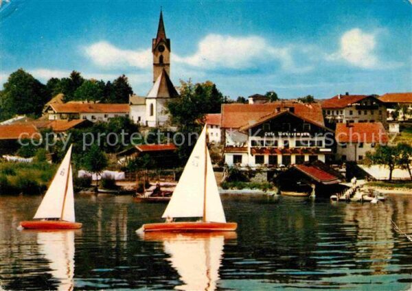 Seebruck Chiemsee Cafe Pension Wassermann Kirche Segelboo
