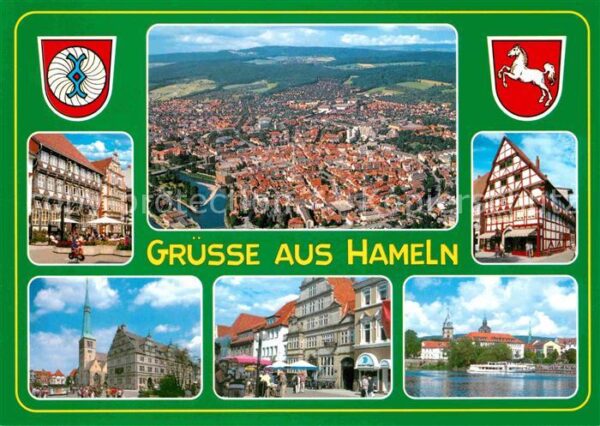 Hameln Weser Fliegeraufnahme Fachwerk Rattenfängerst
