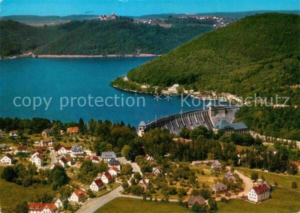 Hemfurth-Edersee Fliegeraufnahme mit Sperrmauer und Schl