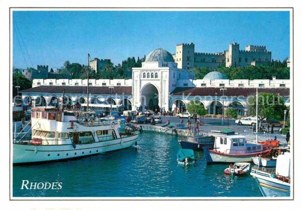 Rhodos Rhodes Aegaeis Hafenpartie Schloss