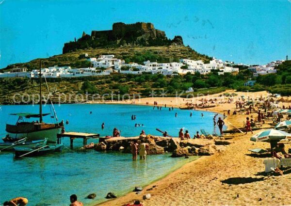 Rhodos Rhodes Aegaeis Blick auf Lindos Strandpartie