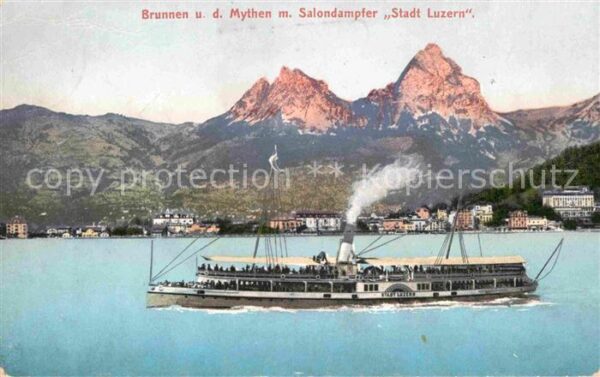 Dampfer Seitenrad Stadt Luzern Brunnen Mythen