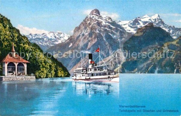 Dampfer Seitenrad Vierwaldstättersee Tellskapelle Gitsche