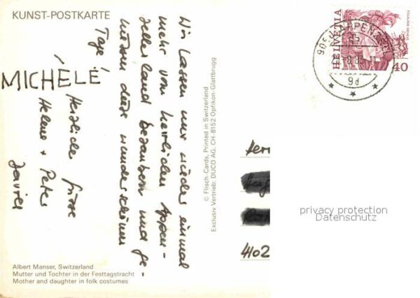 Kuenstlerkarte Albert Manser Mutter und Tochter in der – Bild 2