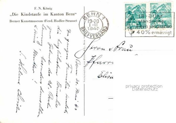 Kuenstlerkarte F. N. König Die Kindstaufe im Kanton Be – Bild 2
