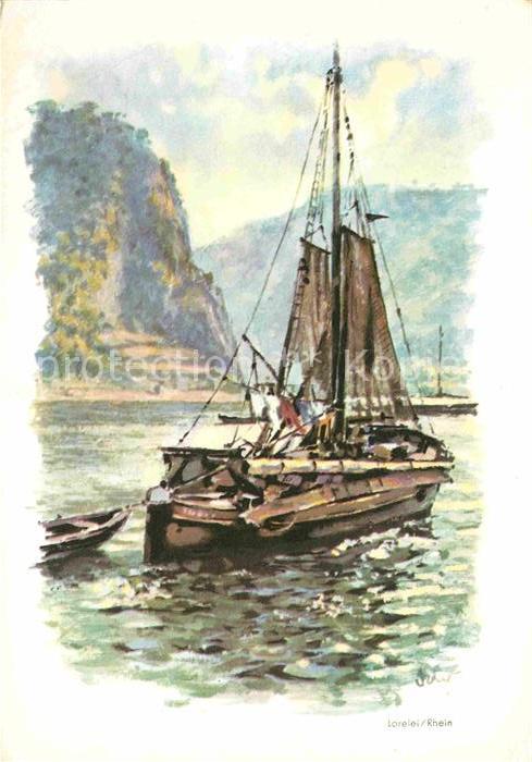 Segelboote Loreley am Rhein Künstlerkarte