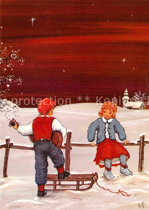 Schlitten Schnee Kinder Gitarre Künstler Sihl Samedan