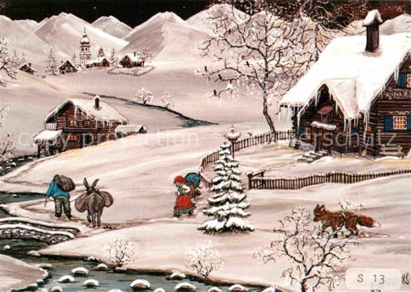 Kuenstlerkarte Sihl Samedan Winterlandschaft Esel Fuch
