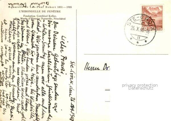 Kuenstlerkarte Leo-Paul Robert l_Hirondelle de Fenetre – Bild 2