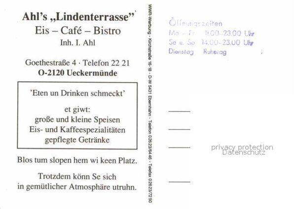 Ueckermuende Mecklenburg Vorpommern Ahl's Lindenterrasse – Bild 2