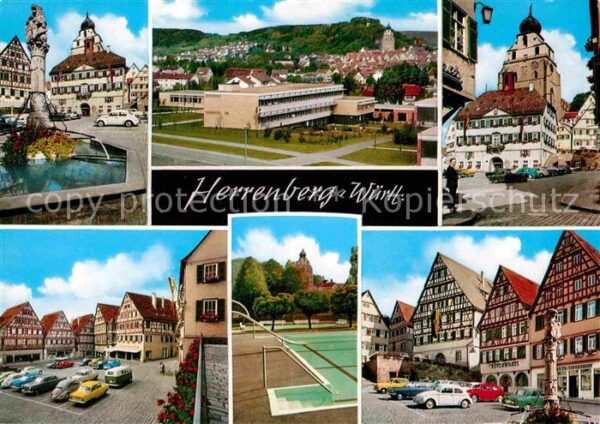 Herrenberg Wuerttemberg Altstadt Brunnen Stiftskirche Marktplat