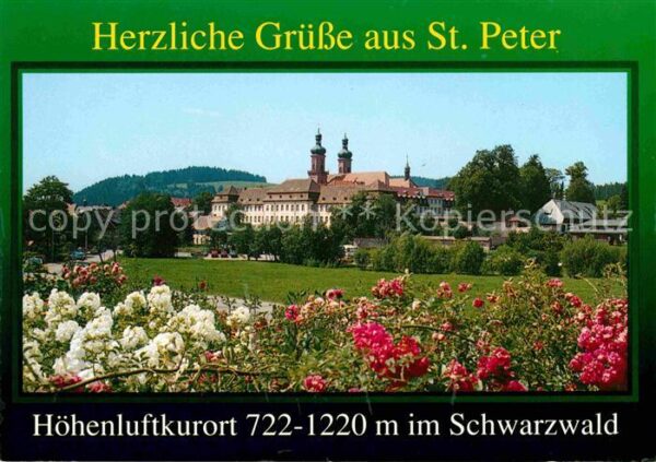 St Peter Schwarzwald Blick zur Klosterkirche Blumenbeet Höhe