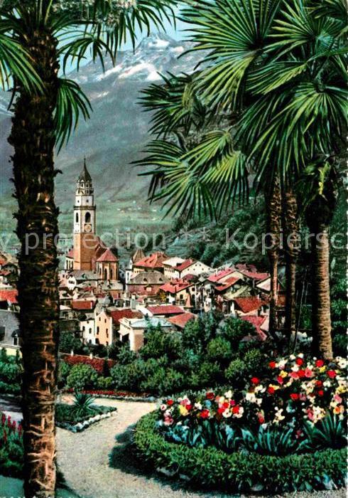 Meran Merano Park Palmen Ortsansicht mit Kirche Kuro