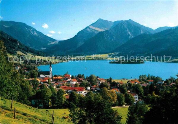 Schliersee Panorama Blick zur Insel Wörth gegen Br