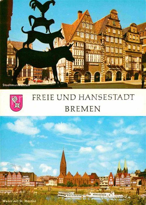 Bremen Stadtmusikanten Weser mit St Martini