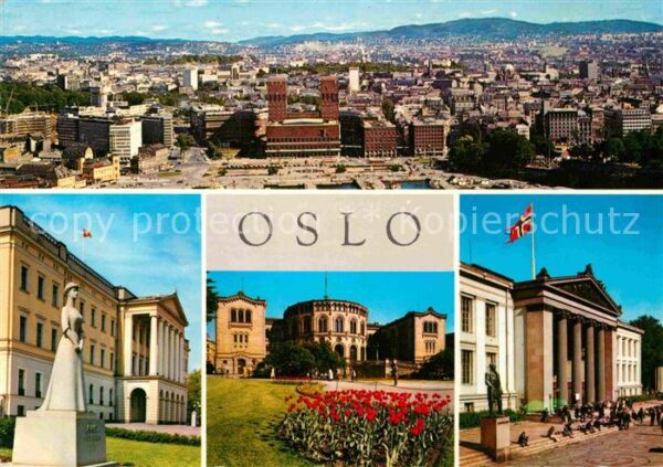 Oslo Norwegen Panorama Radhuset Slottet Stortinget Un