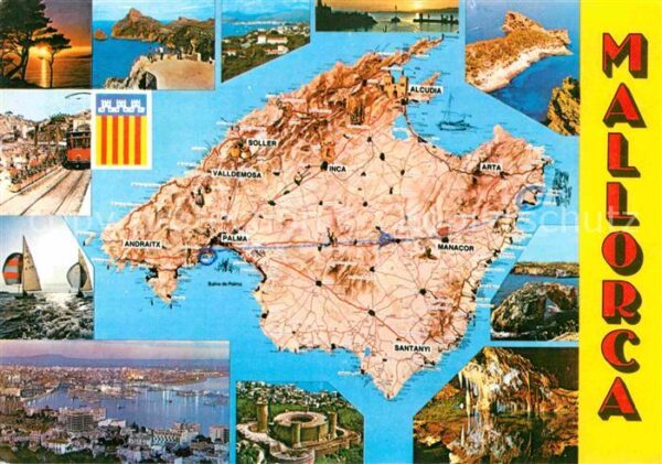 Mallorca Landkarte Insel Küstenstädte Abendsonne