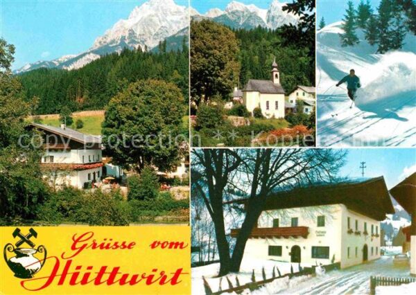 Leogang Gasthaus Hüttwirt Kapelle Skifahrer Win