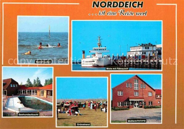 Norddeich Ostfriesland Badespass Mole mit Fährschiff Seehundau