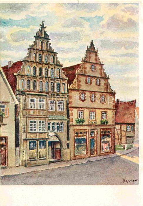 Bad Salzuflen Alte Giebelhäuser am Markt Künstlerkart