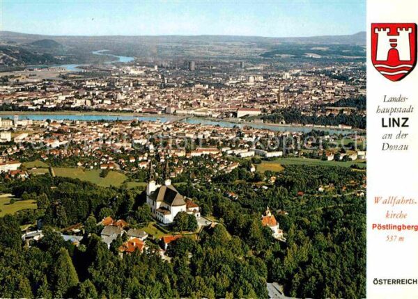Linz Donau mit Pöstlingberg Fliegeraufnahme
