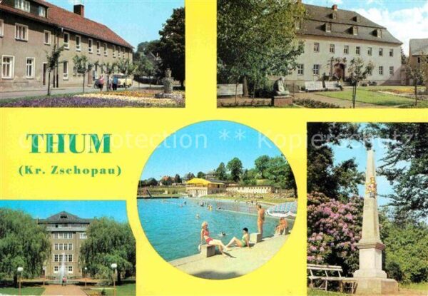 Thum Erzgebirge Rathausplatz Postmeilensäule Freibad