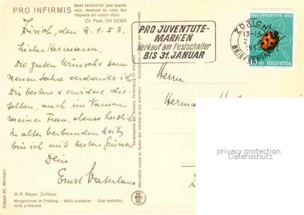 Kuenstlerkarte H. R. Meyer Morgensonne im Frühling  Pr – Bild 2