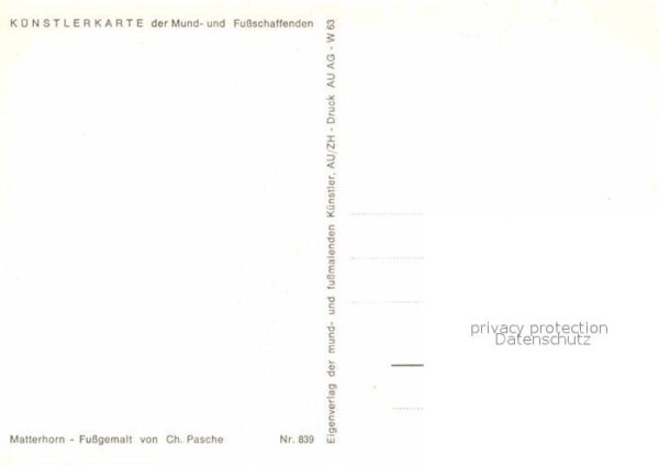Kuenstlerkarte Ch. Pasche Matterhorn Fussgemalt – Bild 2