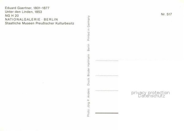 Kuenstlerkarte Eduard Gaertner Berlin Unter den Linden – Bild 2