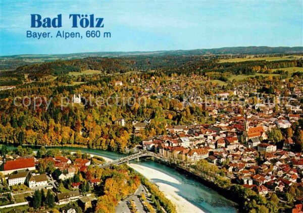 Bad Toelz Fliegeraufnahme mit Isar und Kalvarienb