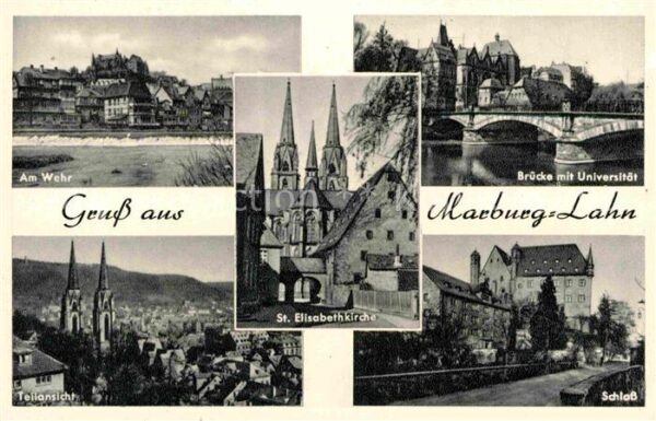Marburg Lahn Am Wehr Brücke Universität Teilansicht