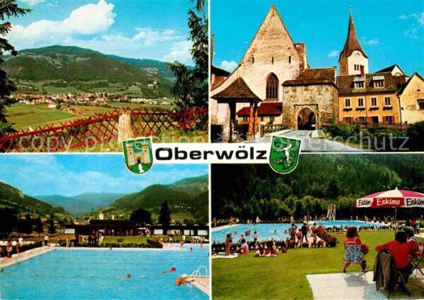 Oberwoelz Stadt Panorama Kirche Schwimmbad