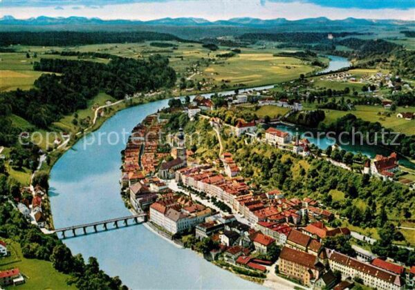 Burghausen Salzach Blick auf Berchtesgadener Berge bis zum