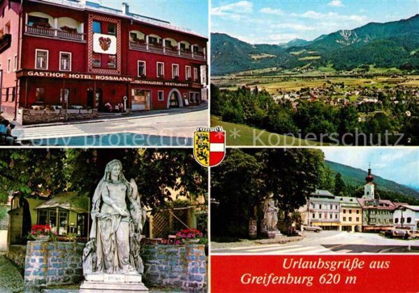 Greifenburg Gasthof Hotel Rossmann Statue Ortsparti